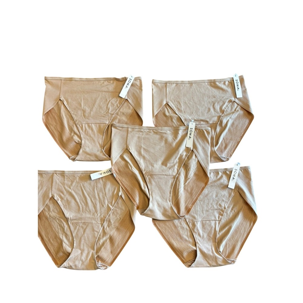 New Soma Vanishing Edge High Leg Panties Womens Sz L Warm Amber 5 Pk 0525